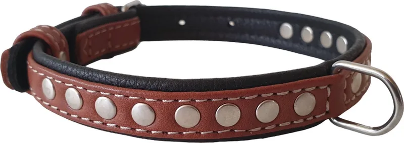 Soft Deco Halsband / Hondenhalsband - Leder - Bruin - XS - Breedte: 15 mm - Nekomtrek: 27 - 36 cm (GELIEVE ALVORENS BESTELLEN OPMETEN) de Waudog en Marron, Noir – photo produit