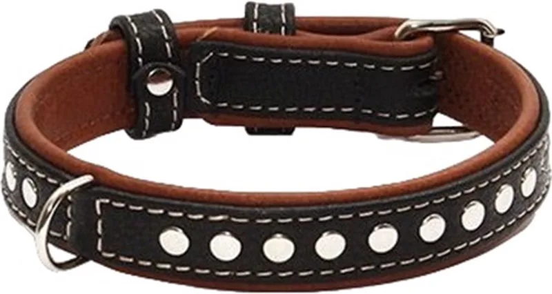 Soft Deco Halsband / Hondenhalsband - Leder - Zwart - S - Breedte: 2 cm - Nekomtrek: 30 - 39 cm (GELIEVE ALVORENS BESTELLEN OPMETEN) de Waudog en Noir, Marron – photo produit