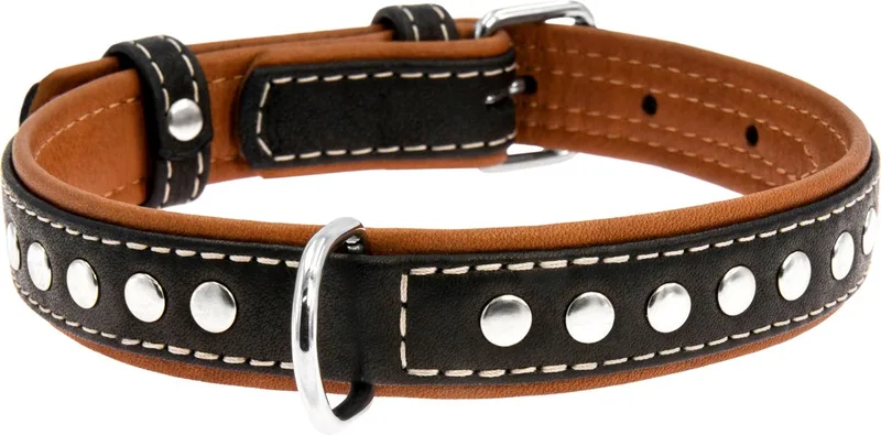 Soft Deco Halsband / Hondenhalsband - Leder - Zwart - XS - Breedte: 15 mm - Nekomtrek: 27 - 36 cm (GELIEVE ALVORENS BESTELLEN OPMETEN) fra Waudog i Sort, Brun – produktbillede
