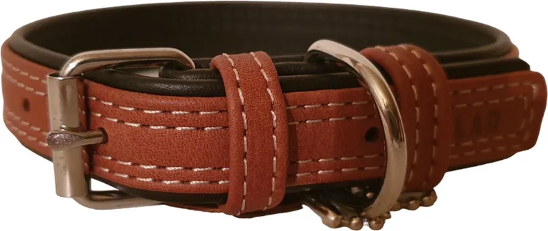 Soft Halsband / Hondenhalsband - Leder - Bruin - S - Breedte: 20 mm - Nekomtrek: 30 - 39 cm (GELIEVE ALVORENS BESTELLEN OPMETEN) by Waudog in Brown, Black – product photo
