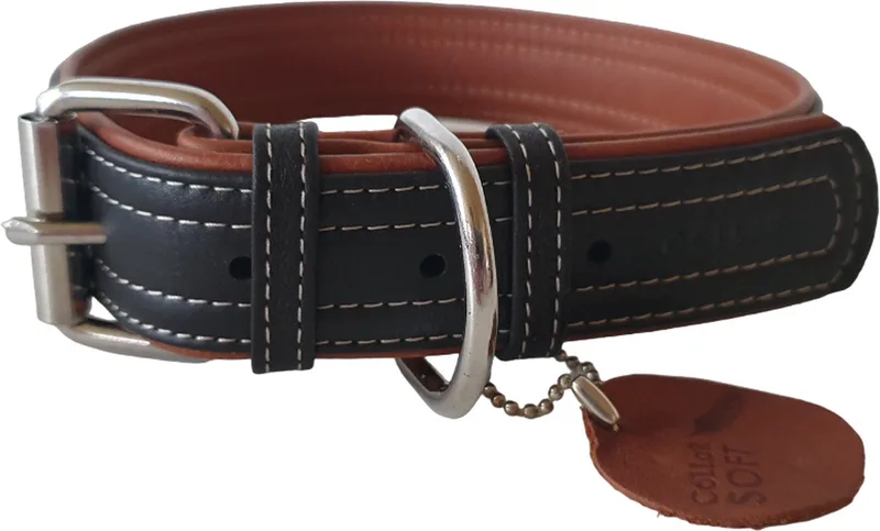 Soft Halsband / Hondenhalsband - Leder - L - Breedte: 35 mm - Nekomtrek: 46 - 60 cm (GELIEVE ALVORENS BESTELLEN OPMETEN) by Waudog in Black – product photo