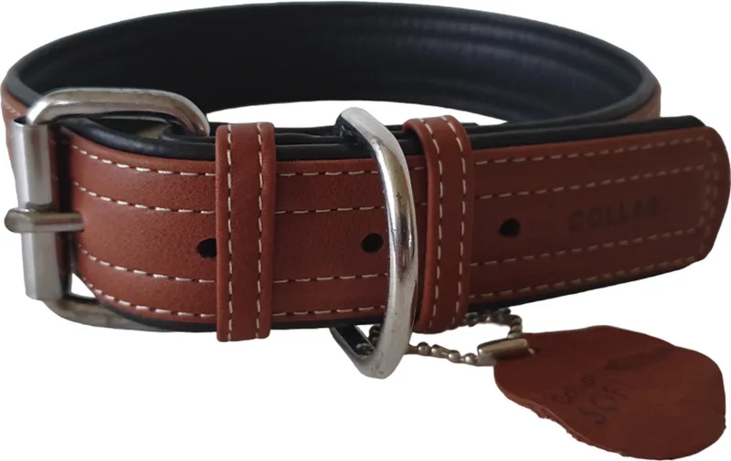 Soft Halsband / Hondenhalsband - Leder - L - Breedte: 35 mm - Nekomtrek: 46 - 60 cm (GELIEVE ALVORENS BESTELLEN OPMETEN) de Waudog en Marron – photo produit