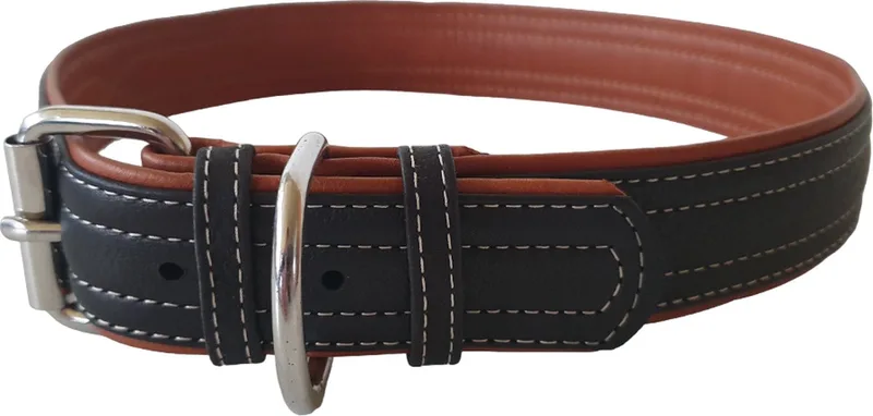 Soft Halsband / Hondenhalsband - Leder - Zwart - XL - Breedte: 35 mm - Nekomtrek: 57 - 71 cm (GELIEVE ALVORENS BESTELLEN OPMETEN) by Waudog in Black, Brown – product photo