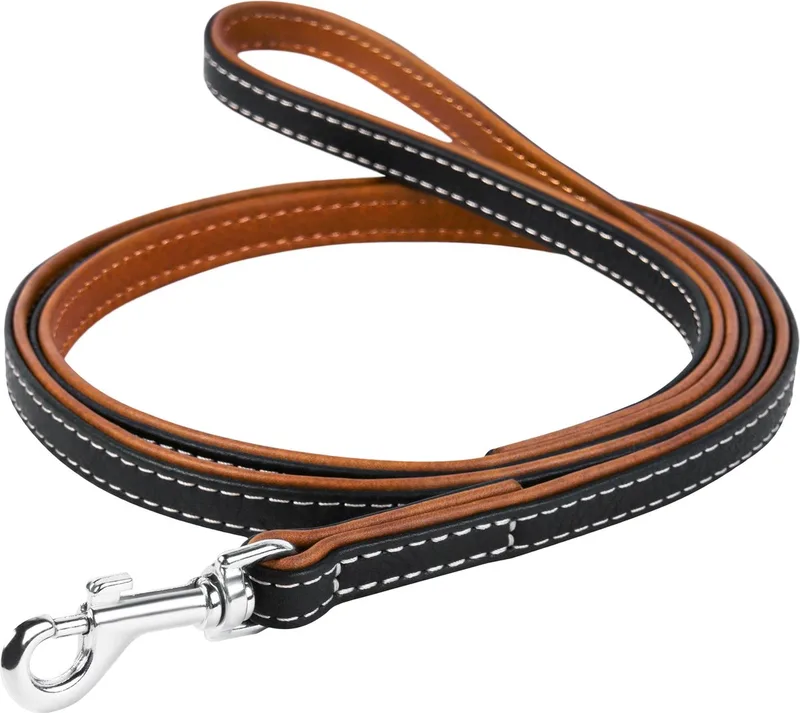 Soft Hondenriem / Hondenlijn - Echt Leder - Breedte: 13 mm - Lengte: 122 cm by Waudog in Black – product photo