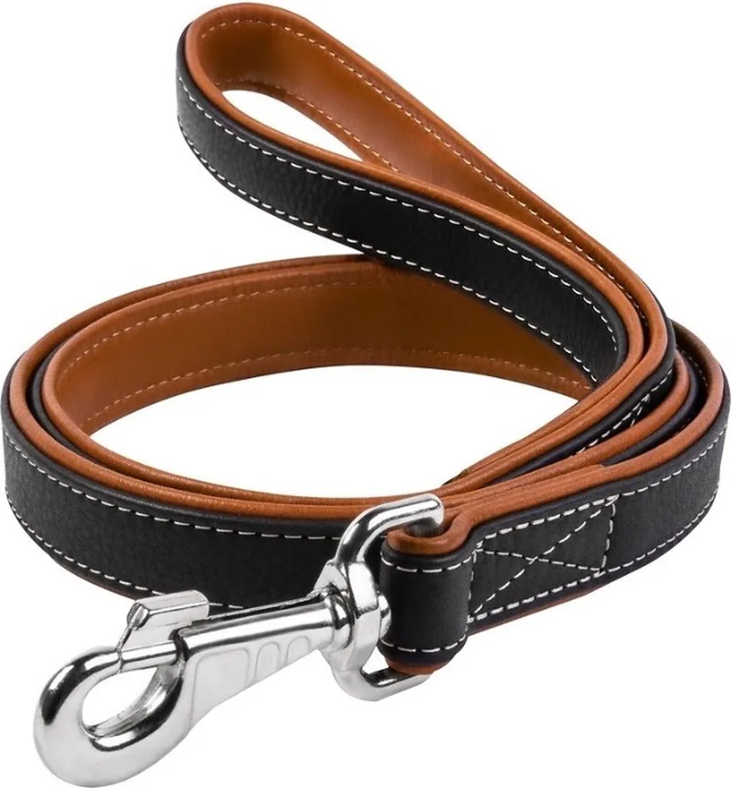 Soft Hondenriem / Hondenlijn - Echt Leder - Breedte: 25 mm - Lengte: 122 cm de Waudog en Noir – photo produit
