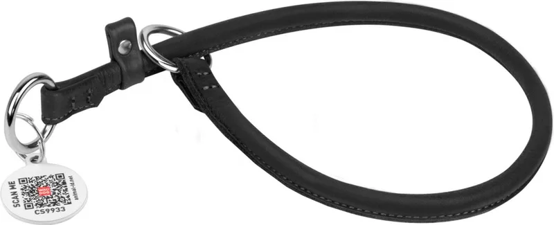 Soft Jerk-Choke Sliphalsband / Hondenhalsband - Leder - XS - Diameter: 6 mm - Nekomtrek: 16 - 21 cm (GELIEVE ALVORENS BESTELLEN OPMETEN) de Waudog en Noir – photo produit
