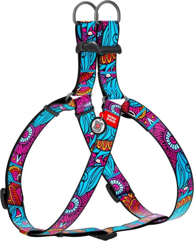 Summer Harnas / Hondentuigje - Nylon - Gratis QR Tag - Breedte: 15 mm - Borstomtrek: 40 - 55 cm (GELIEVE ALVORENS BESTELLEN OPMETEN) by Waudog in Multicolour – product photo