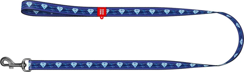 Superman 1 Hondenlijn / Hondenriem - Nylon - Blauw - Breedte: 20 mm - Lengte: 122 cm fra Waudog i Blauw met Superman logo's – produktbillede