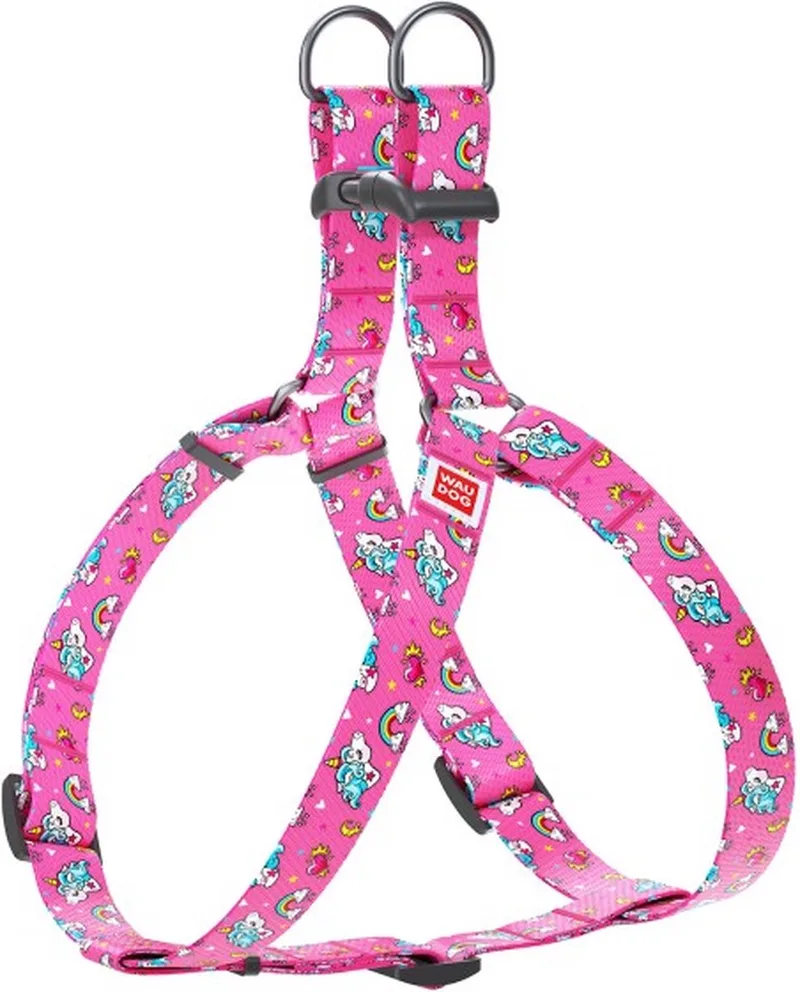 Unicorns Harnas / Hondentuigje - Nylon - Breedte: 25 mm - Borstomtrek: 60 - 90 cm (GELIEVE ALVORENS BESTELLEN OPMETEN) by Waudog in Pink – product photo