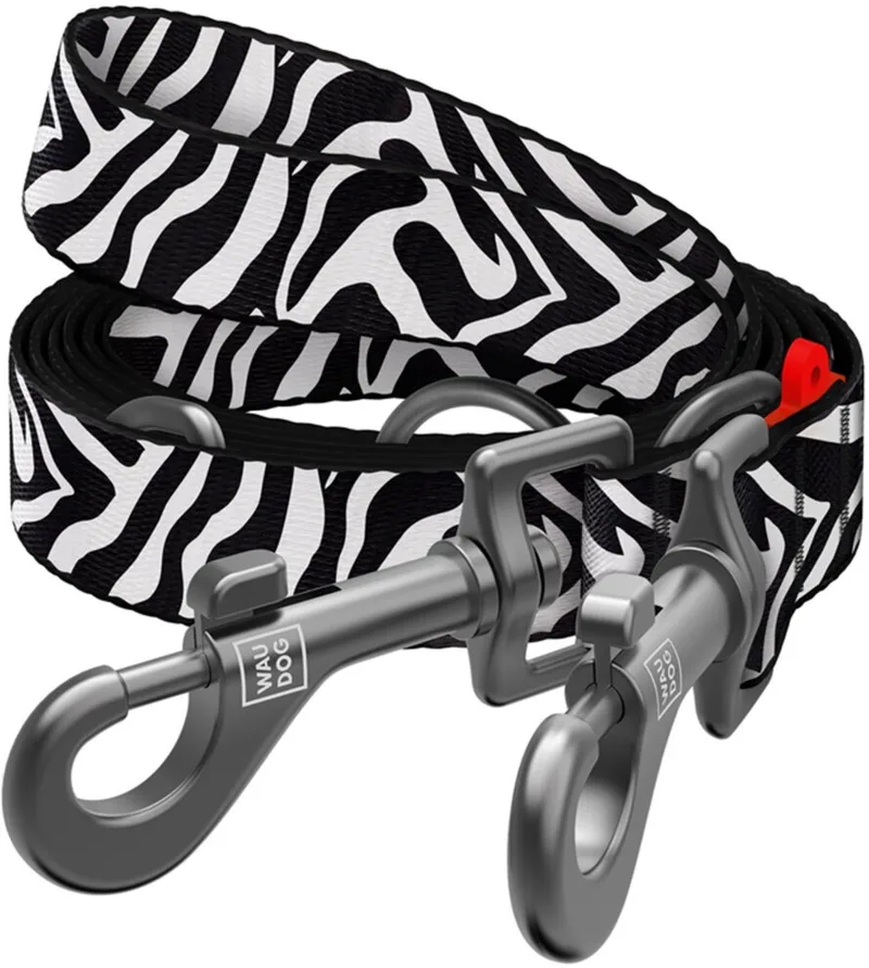 Verstelbare hondenriem Zebra - Nylon - 300 cm - 20 mm de Waudog en Zwart-wit – photo produit
