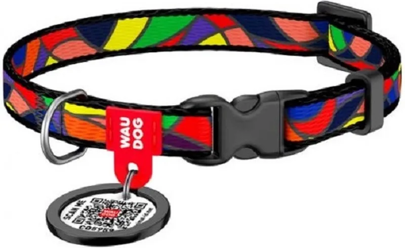 Vitrage Halsband / Hondenhalsband - Nylon - Multi Colour - Gratis QR-tag - XS - Nekomtrek: 20 - 30 cm (GELIEVE ALVORENS BESTELLEN OPMETEN) by Waudog in Multicolour – product photo