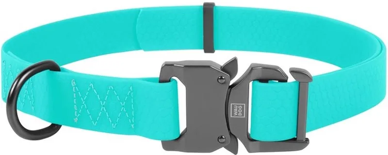 Waterproof Halsband - Collartex - Metalen Fastex Sluiting - Mint (Glows In The Dark) - Breedte 15 mm - Nekomtrek 20 - 40 cm (GELIEVE ALVORENS BESTELLEN OPMETEN) de Waudog en Mint (Glows in the dark) – photo produit