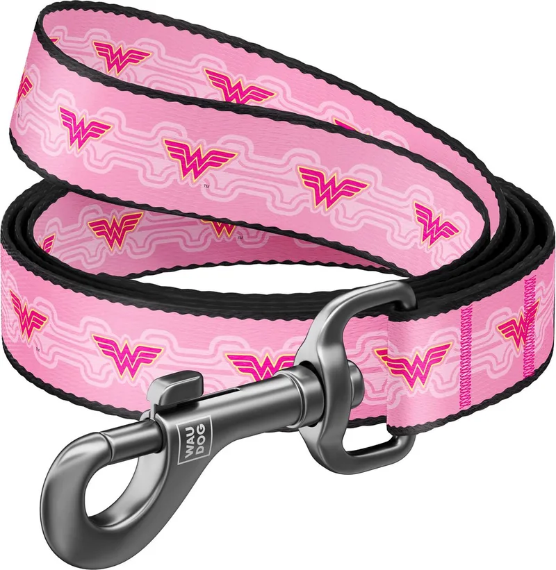 Wonder Woman Hondenlijn / Hondenriem - Nylon - Breedte: 15 mm - Lengte: 122 cm by Waudog in Pink – product photo