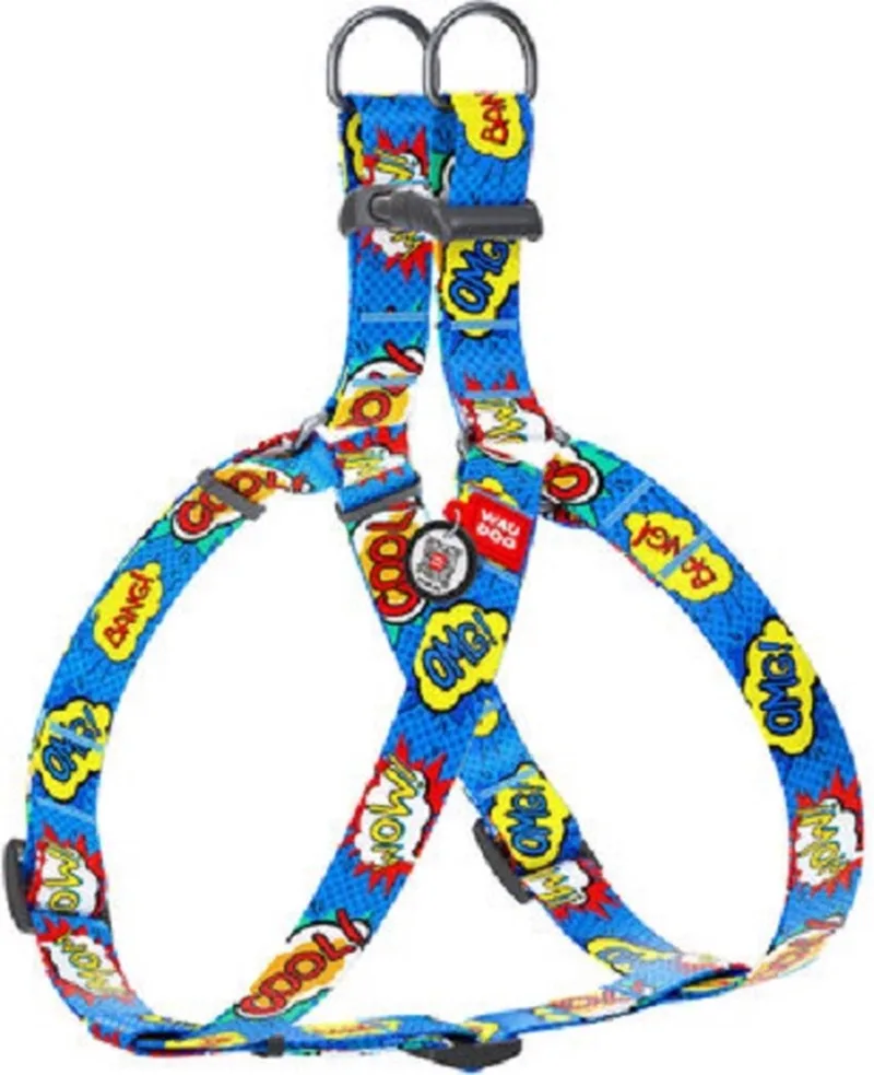 Wow Harnas / Hondentuigje - Nylon - Gratis QR-tag - Breedte: 20 mm - Borstomtrek: 50 - 80 cm (GELIEVE ALVORENS BESTELLEN OPMETEN) by Waudog in Blue – product photo