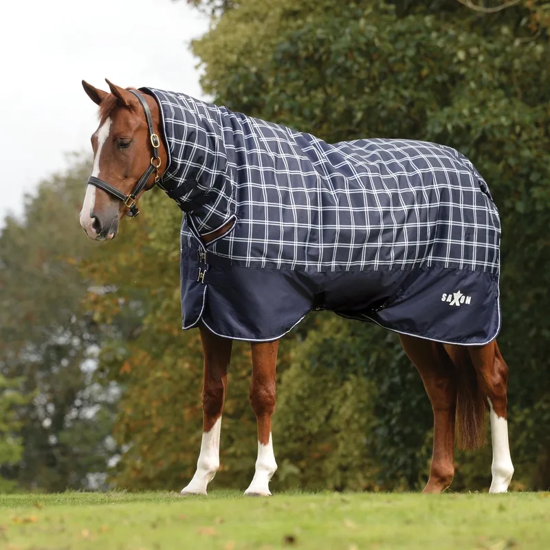 Outdoor paardendeken met afneembare halsbedekking Weatherbeeta Saxon Defiant 600D Combo 300g by WeatherBeeta in Blue – product photo