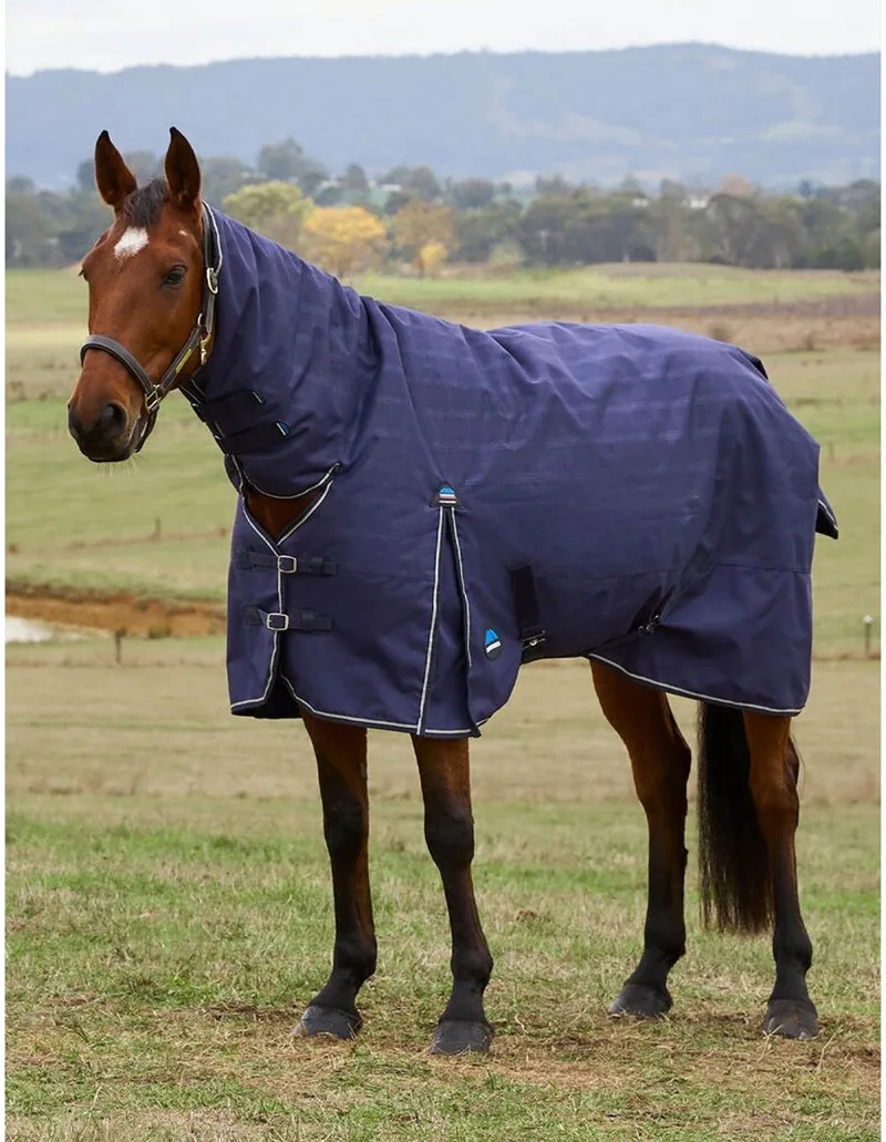 Outdoor paardendeken Weatherbeeta Comfitec Prelim Combo 220g de WeatherBeeta en Navy embossed plaid – photo produit