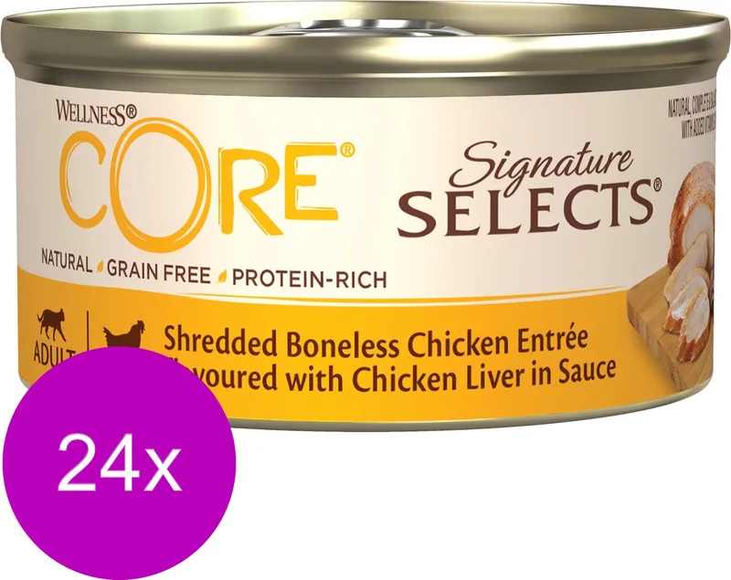 24x Wellness Core Kattenvoer Signature Selects Shredded Kip - Kippenlever 79 gr by Wellness Core – product photo