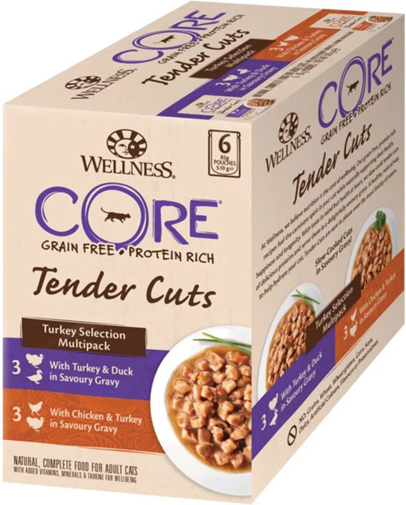 8x Wellness Core Kattenvoer Tender Cuts Selection 6-pack Kalkoen 6 x 85 gr by Wellness Core – product photo