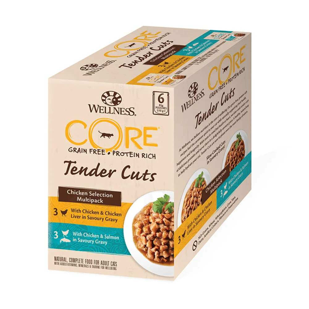 8x Wellness Core Kattenvoer Tender Cuts Selection 6-pack Kip 6 x 85 gr de Wellness Core – photo produit
