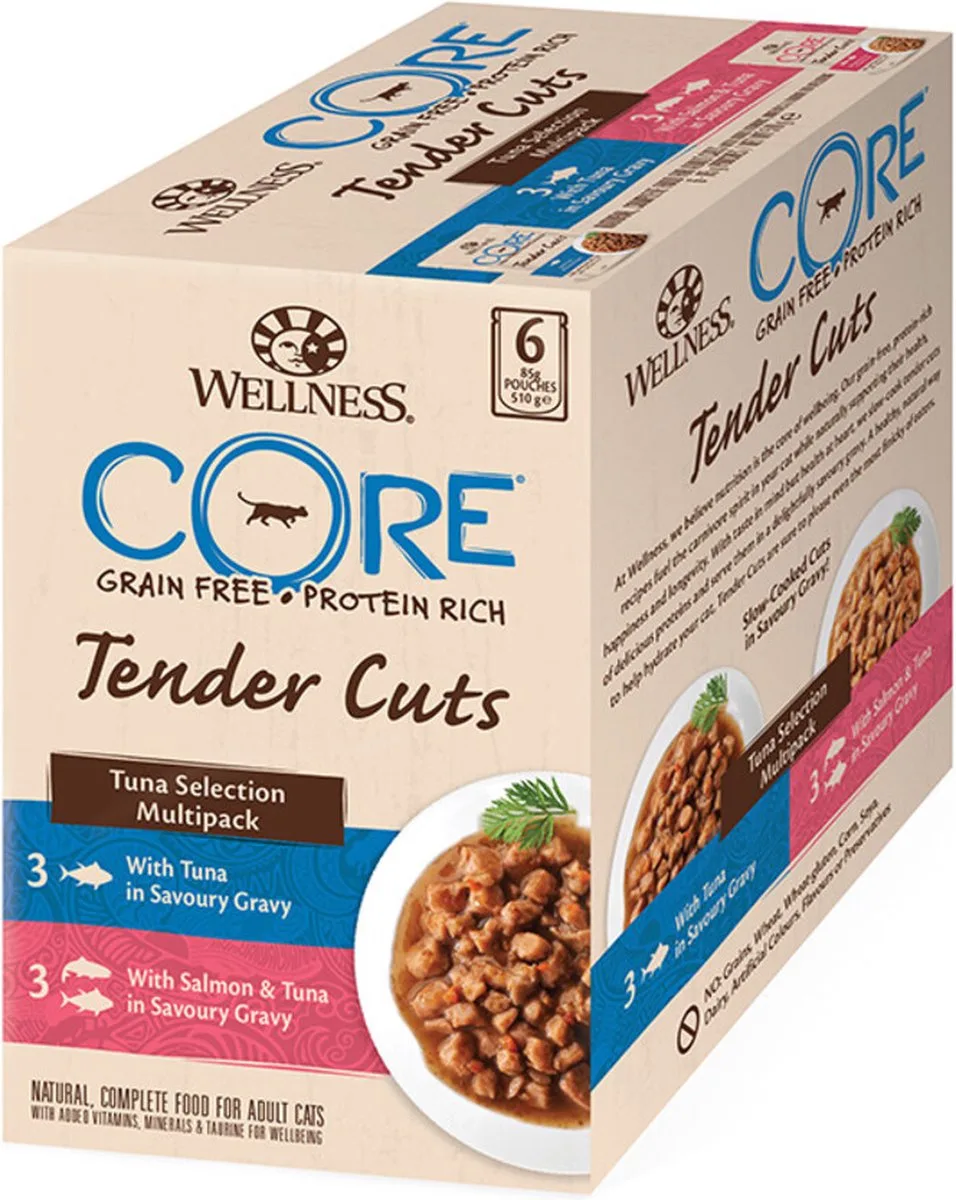 8x Wellness Core Kattenvoer Tender Cuts Selection 6-pack Tonijn 6 x 85 gr van Wellness Core – productfoto