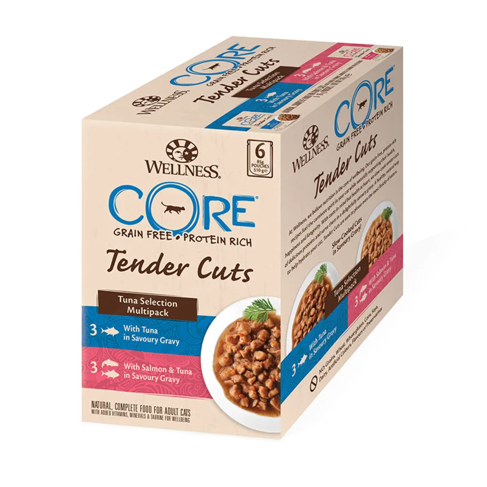 8x Wellness Core Kattenvoer Tender Cuts Selection 6-pack Tonijn 6 x 85 gr de Wellness Core – photo produit