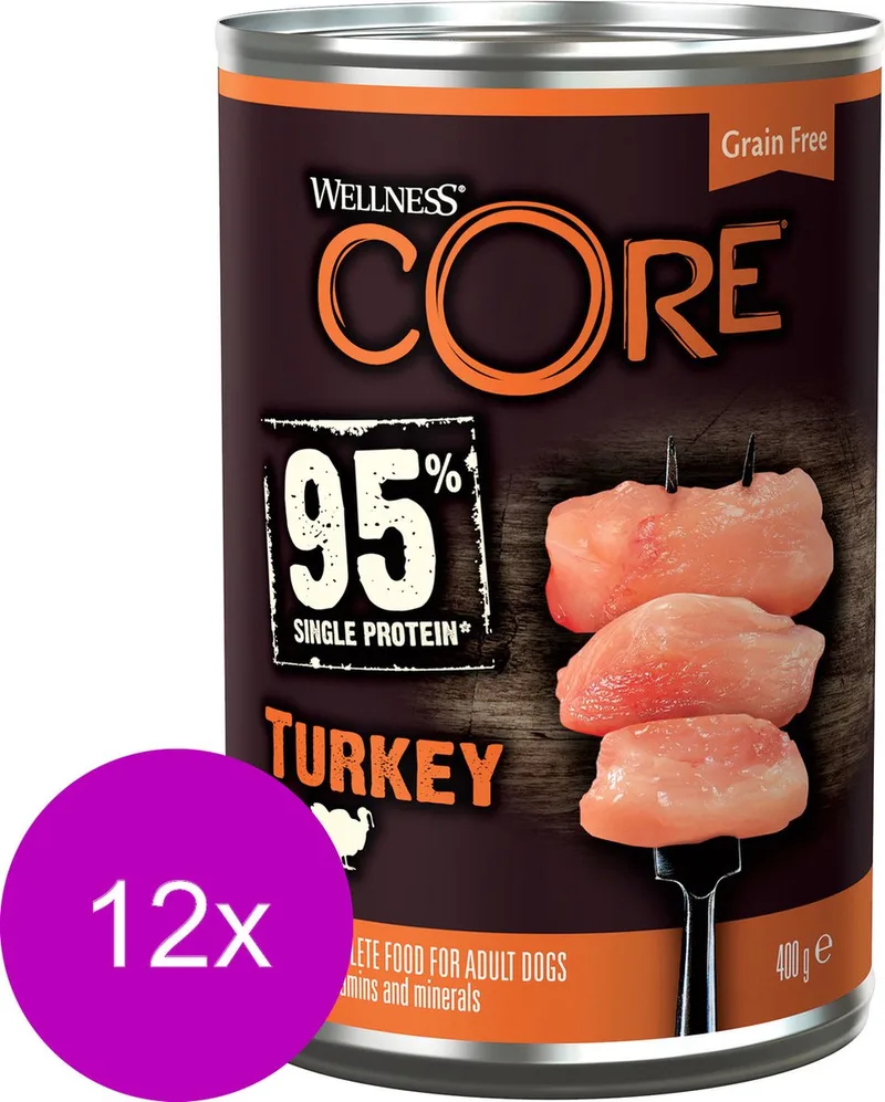 Grain Free 95 400 g - Hondenvoer - 12 x Kalkoen&Boerenkool de Wellness Core – photo produit
