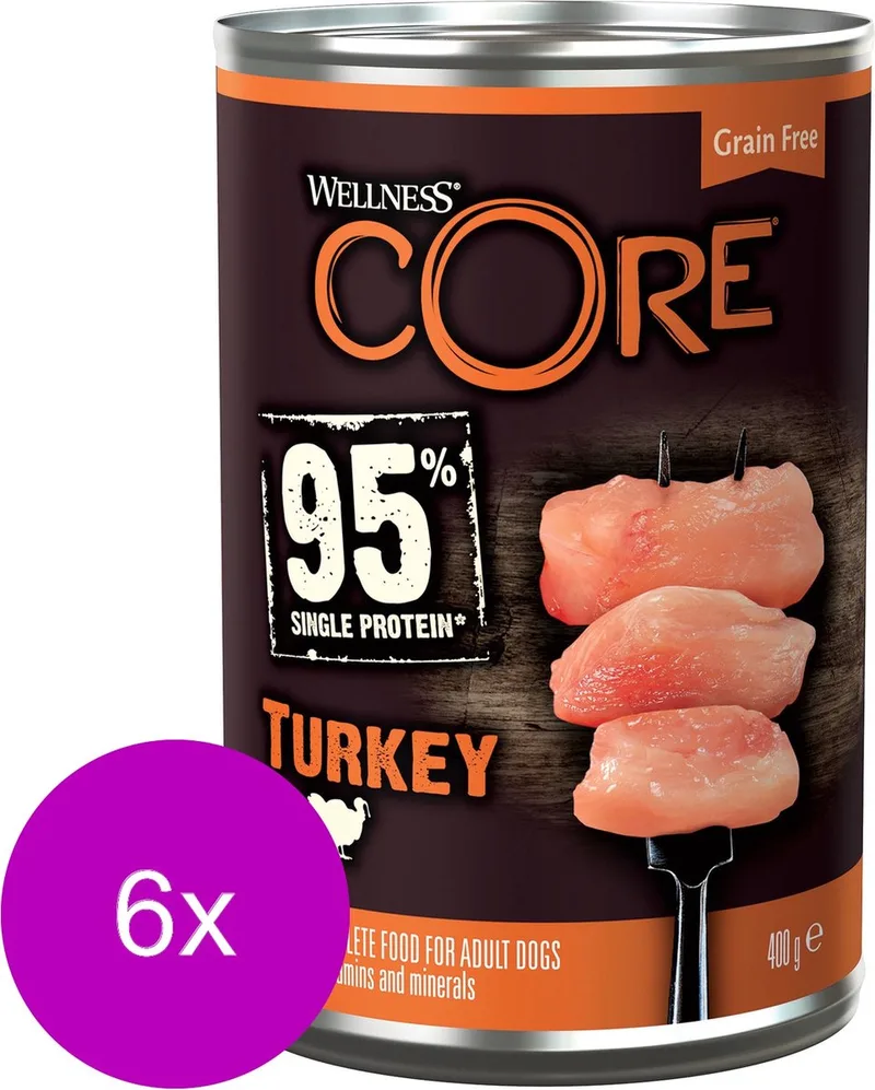 Grain Free 95 400 g - Hondenvoer - 6 x Kalkoen&Boerenkool de Wellness Core – photo produit