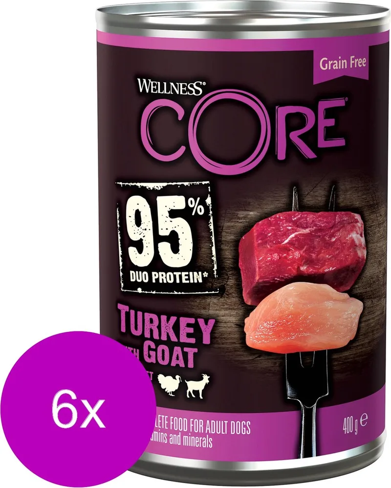 Grain Free 95 400 g - Hondenvoer - 6 x Kalkoen&Geit&Bataat by Wellness Core – product photo