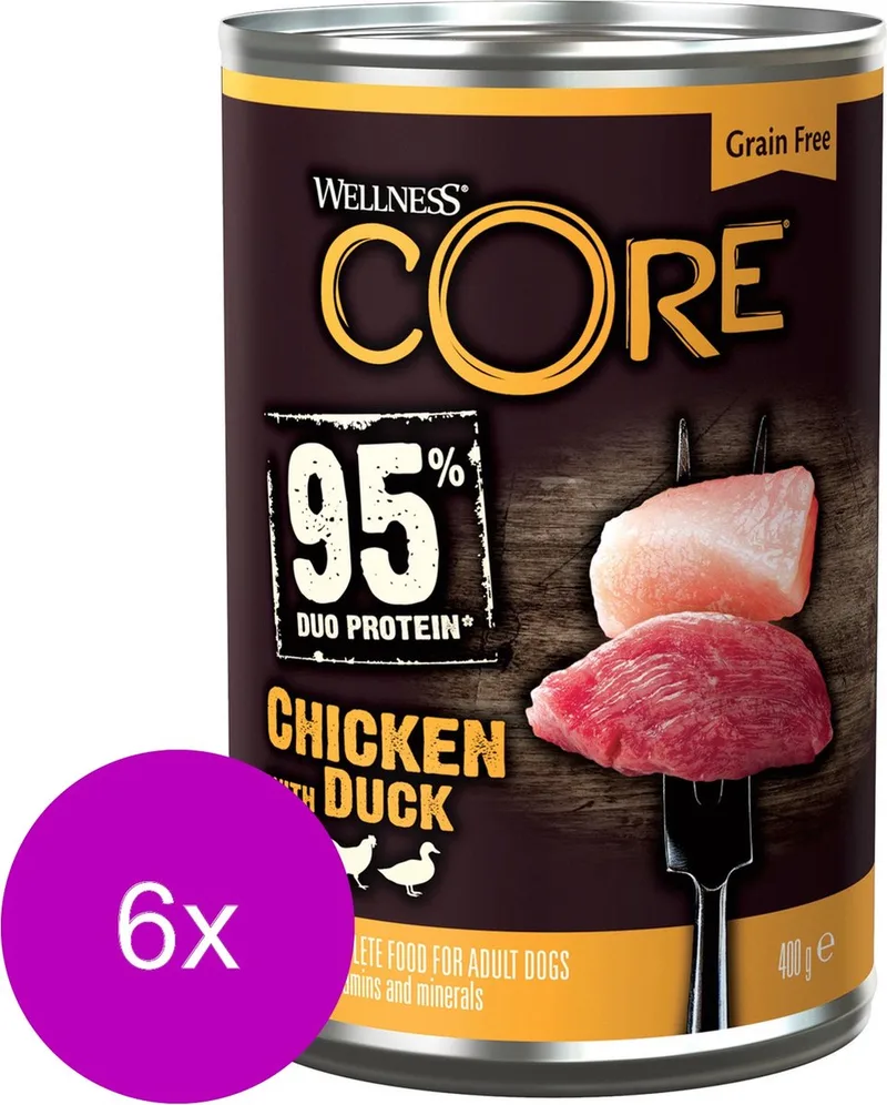 Grain Free 95 400 g - Hondenvoer - 6 x Kip&Eend&Wortel by Wellness Core – product photo