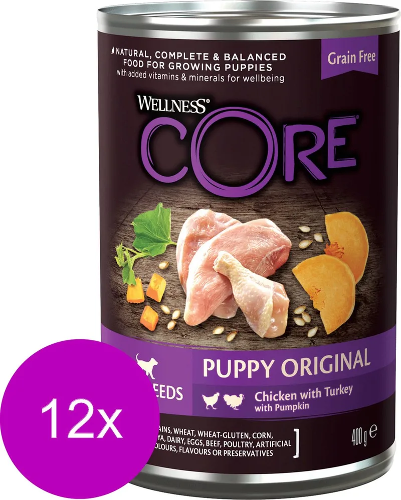 Grain Free 95 Puppy - Hondenvoer - 12 x Kip Kalkoen Pompoen 400 g von Wellness Core – Produktfoto