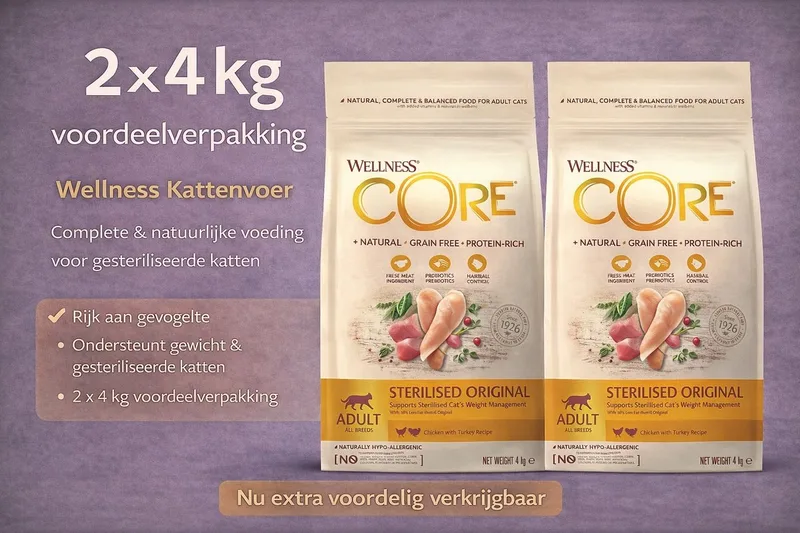 Grain Free Cat Sterilised Kip | Kalkoen - Kattenvoer - 2 x 4 KG de Wellness Core – photo produit