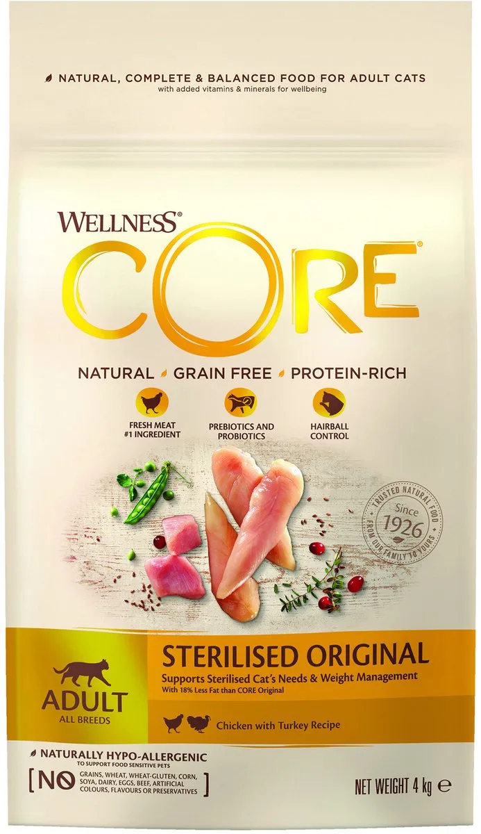 Grain Free Cat Sterilised Kip&Kalkoen - Kattenvoer - 4 kg de Wellness Core – photo produit