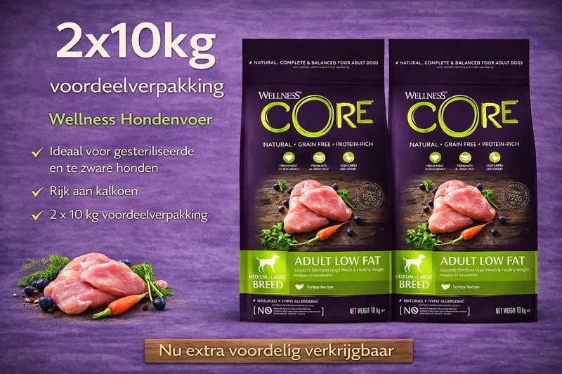 Grain Free Dog Healty Weight Kalkoen - Hondenvoer - 2x 10 kg Voordeelverpakking de Wellness Core – photo produit