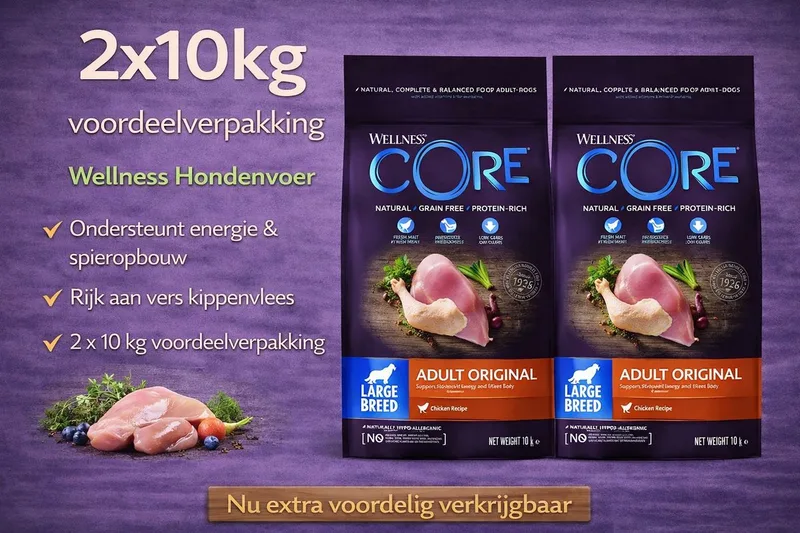 Grain Free Dog Large Breed Adult Kip - Hondenvoer - 2x 10 kg Voordeelverpakking de Wellness Core – photo produit