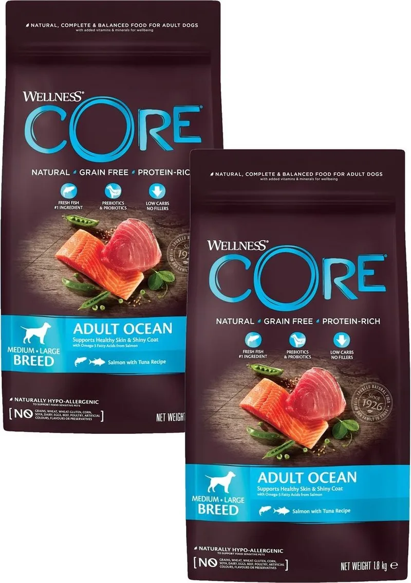 Grain Free Dog Ocean Zalm&Tonijn - Hondenvoer - 2 x 1.8 kg von Wellness Core – Produktfoto