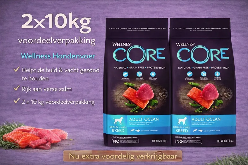 Grain Free Dog Ocean Zalm&Tonijn - Hondenvoer - 2x 10 kilo = 20 kilo fra Wellness Core – produktbillede
