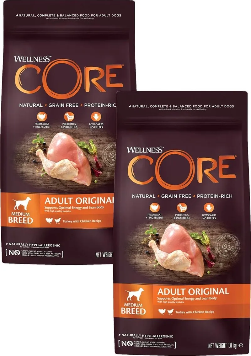 Grain Free Dog Original Kalkoen&Kip - Hondenvoer - 2 x 1.8 kg de Wellness Core – photo produit