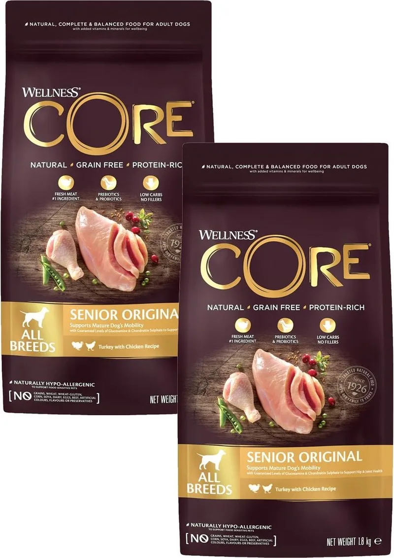 Grain Free Dog Senior Original Kalkoen&Kip - Hondenvoer - 2 x 1.8 kg by Wellness Core – product photo