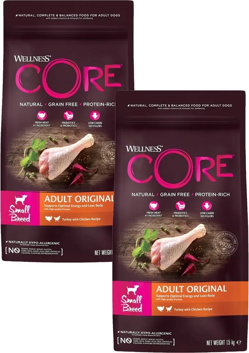 Grain Free Dog Small Breed 1.5 kg - Hondenvoer - 2 x Kalkoen von Wellness Core – Produktfoto