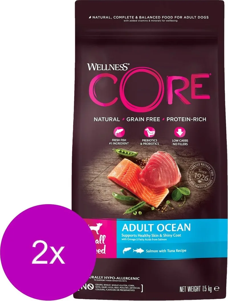 Grain Free Dog Small Breed 1.5 kg - Hondenvoer - 2 x Zalm von Wellness Core – Produktfoto