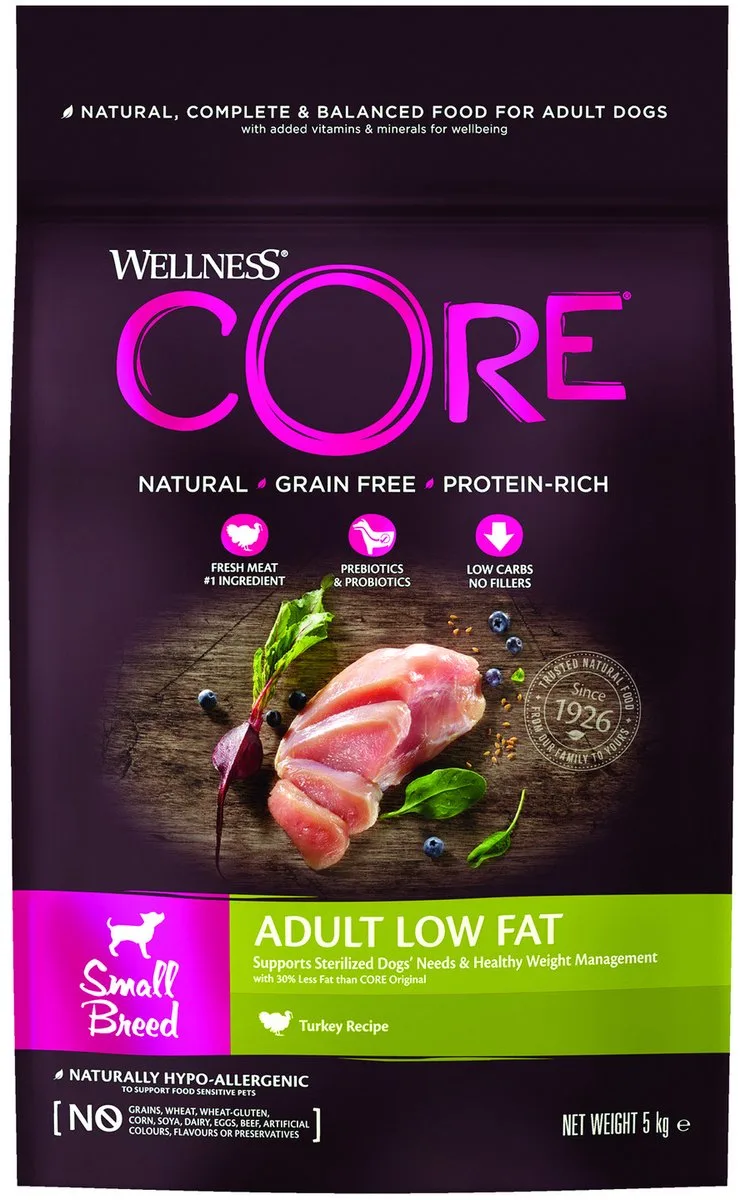 Grain Free Dog Small Breed Adult Low Fat - Hondenvoer - Kalkoen 5 kg de Wellness Core – photo produit