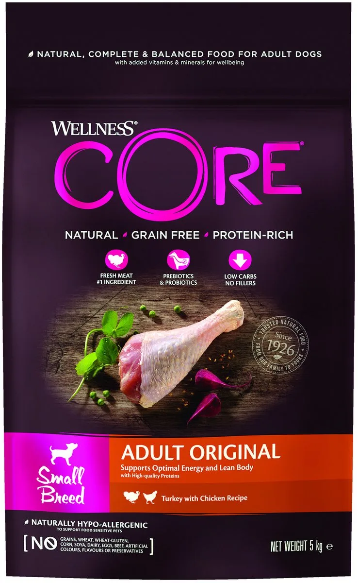 Grain Free Dog Small Breed Adult Original - Hondenvoer - Kalkoen Kip 5 kg de Wellness Core – photo produit