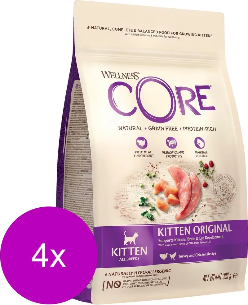Grain Free Kitten Kalkoen - Kattenvoer - 4 x 300 g fra Wellness Core – produktbillede