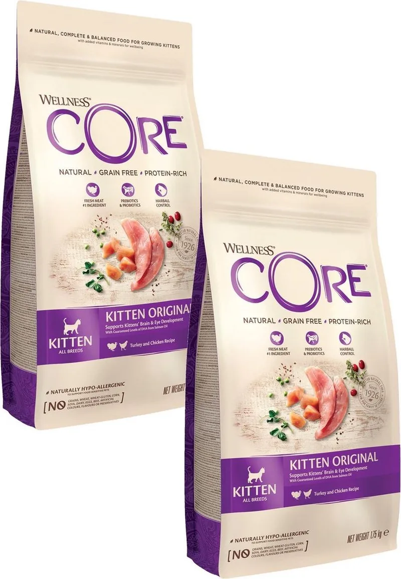 Grain Free Kitten Kalkoen&Kip - Kattenvoer - 2 x 1.75 kg by Wellness Core – product photo