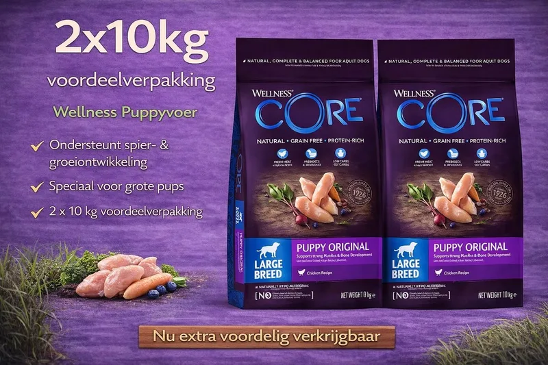 Grain Free Large Breed Puppy Kip - Hondenvoer - 2x 10 kg Voordeelverpakking de Wellness Core – photo produit