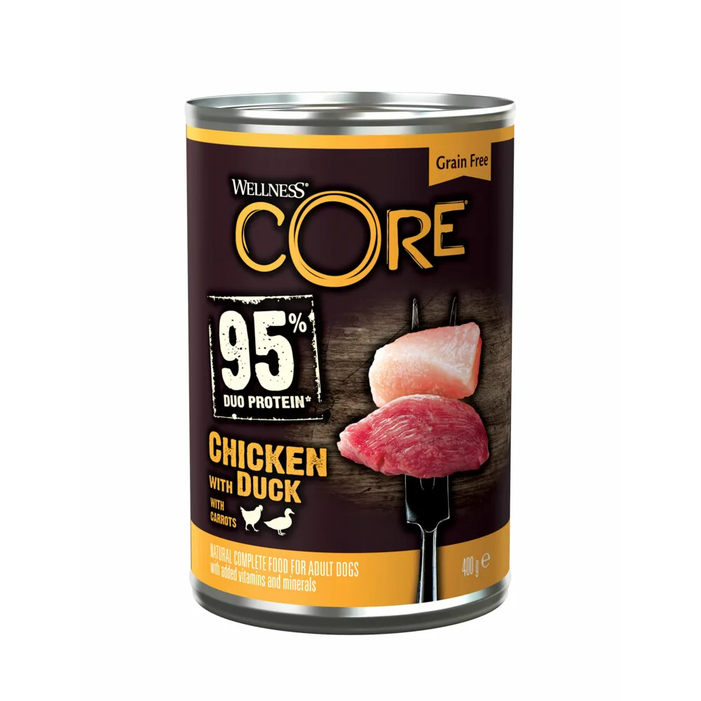 Hondenvoer Blik Kip - Eend - Wortel 400 gr de Wellness Core – photo produit