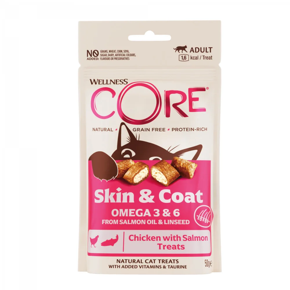 Kattensnack Skin & Coat - Kip & Zalm 50 gr van Wellness Core – productfoto