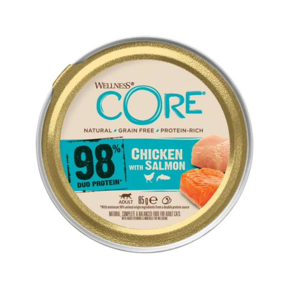 Kattenvoer 98% Recipe Kip - Zalm 85 gr by Wellness Core – product photo