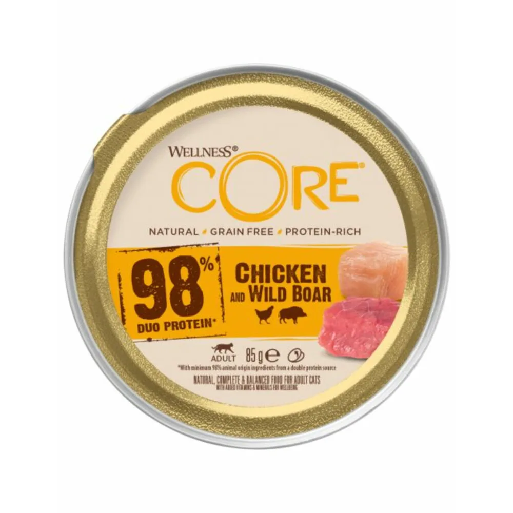 Kattenvoer 98% Recipe Kip - Zwijn 85 gr de Wellness Core – photo produit