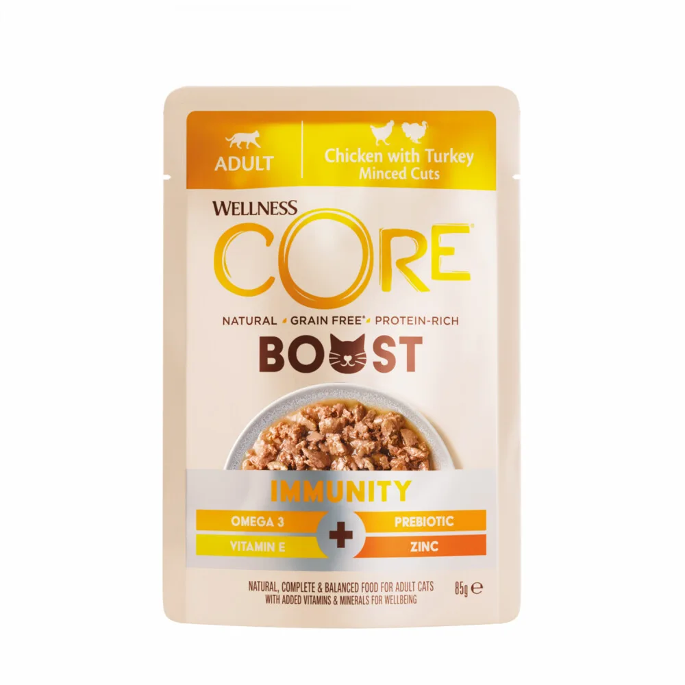 Kattenvoer Boost+ Immunity Kip & Kalkoen 85 gr van Wellness Core – productfoto